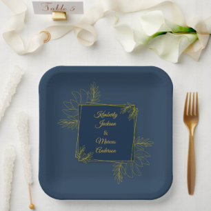 Gilded Elegance Square Wedding Paper Plate
