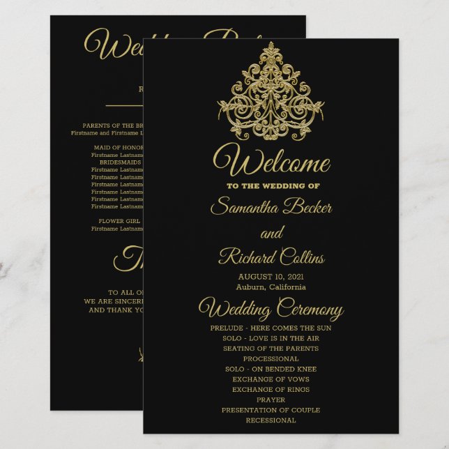 Gilded Elegance Wedding Program (Front/Back)