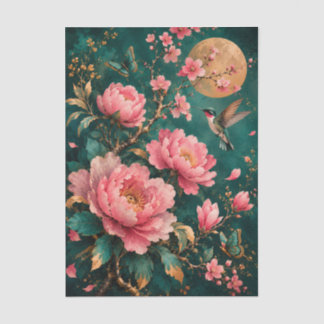 GILDED EMERALD GARDEN HUMMINGBIRD ROSES TISSUE PAPER