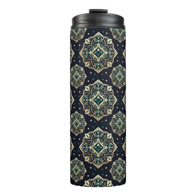 Gilded Emerald Mandala Thermal Tumbler (Front)