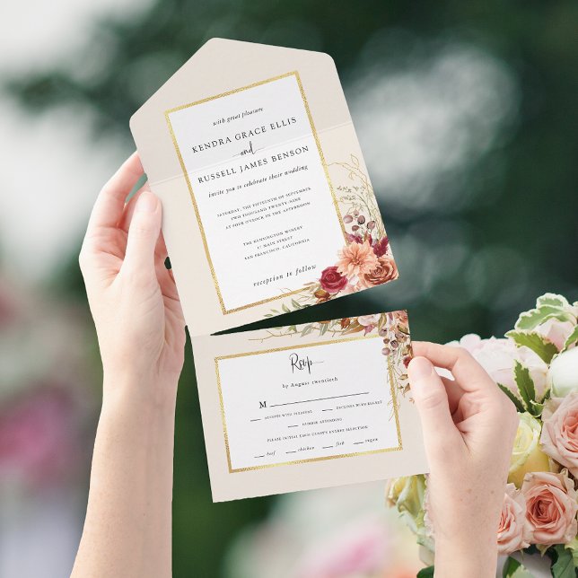 Gilded Fall Terracotta Floral All In One Invitation (Creator Uploaded)