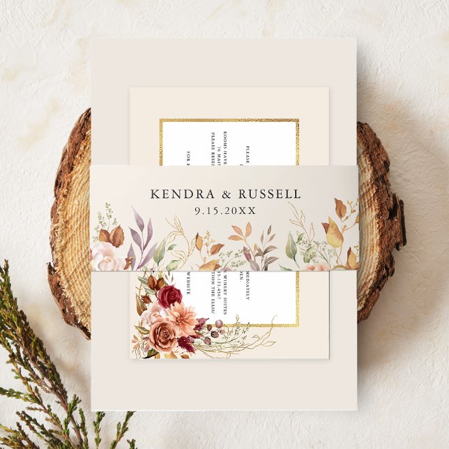 Gilded Fall Terracotta Floral Invitation Belly Band (Creator Uploaded)