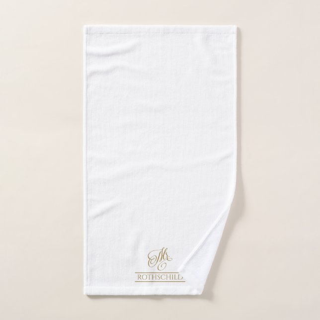 Gilded Faux Gold Calligraphy Groom Mr Gift Bath Towel Set (Hand Towel)
