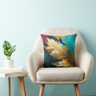 Gilded Feather – Luxe Abstract Elegance Throw Pillow