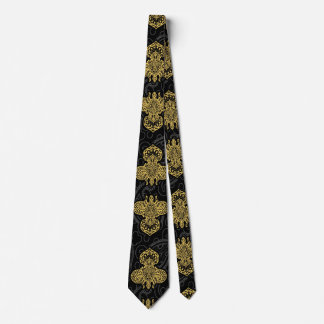 Gilded Fleur de Lis on Black Paisley Tie