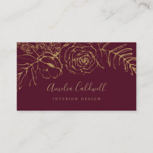 Gilded Floral   Burgundy and Gold Business Card