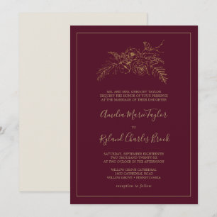 Gilded Floral Burgundy and Gold Formal Wedding Invitation