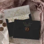Gilded Floral | Charcoal & Gold Wedding Invitation Envelope<br><div class="desc">These gilded floral charcoal grey and gold wedding invitation envelopes are perfect for an elegant wedding. The design on the envelope liner features a whimsical arrangement of faux gold foil hand drawn flowers, leaves and botanicals. Personalize the envelope flap with your return address. These envelopes can also be used for...</div>