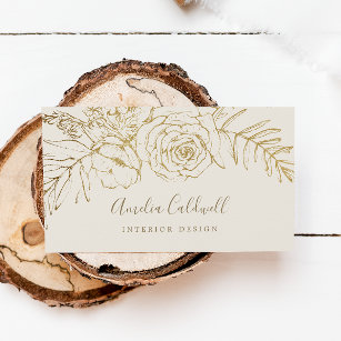 Gilded Floral   Cream and Gold Business Card