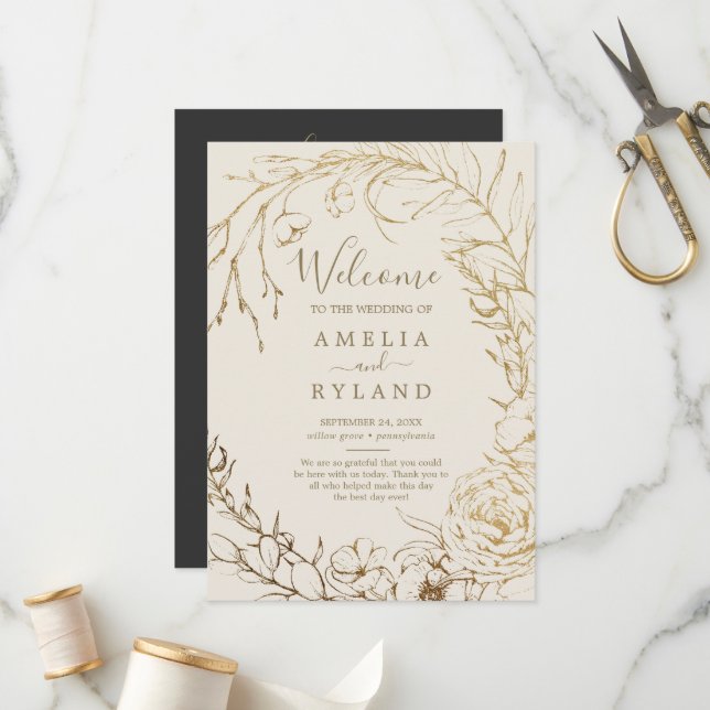 Gilded Floral | Cream and Gold Flat Wedding Program (Front/Back In Situ)