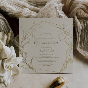 Gilded Floral   Cream and Gold Quinceañera Invitation