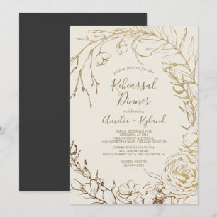 Gilded Floral   Cream and Gold Rehearsal Dinner Invitation