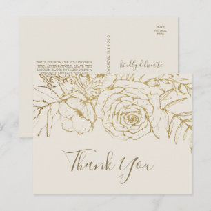 Gilded Floral   Cream and Gold Thank You Postcard