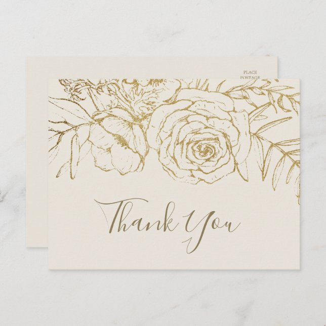 Gilded Floral | Cream and Gold Thank You Postcard (Front/Back)
