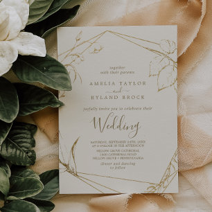 Gilded Floral Cream and Gold Wedding Invitation