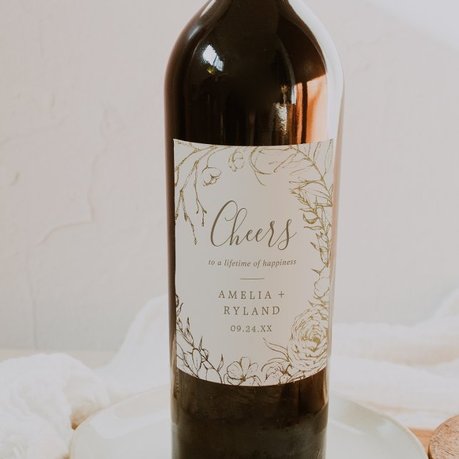 Gilded Floral | Cream Cheers Wedding Wine Labels (Creator Uploaded)