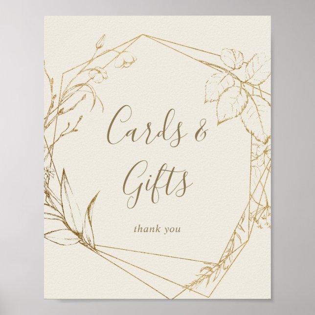 Gilded Floral Cream Geometric Cards and Gifts Sign (Front)