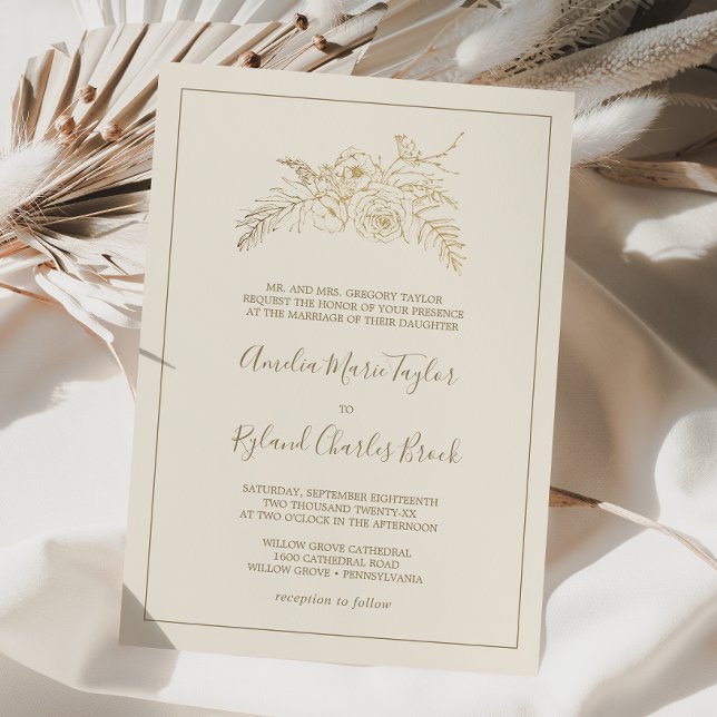 Gilded Floral | Cream Gold Formal Wedding Invitation (Creator Uploaded)