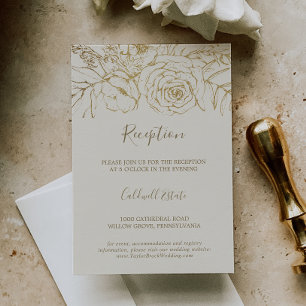Gilded Floral   Cream & Gold Reception Enclosure Card