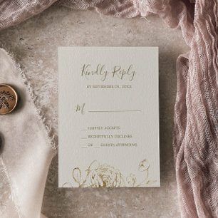Gilded Floral Cream Gold Simple RSVP Card