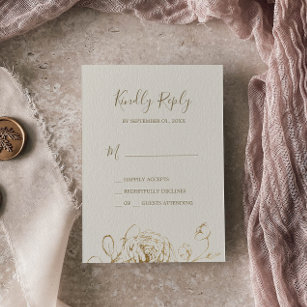 Gilded Floral   Cream Gold Simple RSVP Card