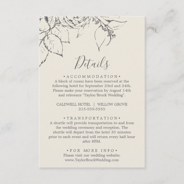 Gilded Floral Cream & Grey Details Enclosure Card (Front)