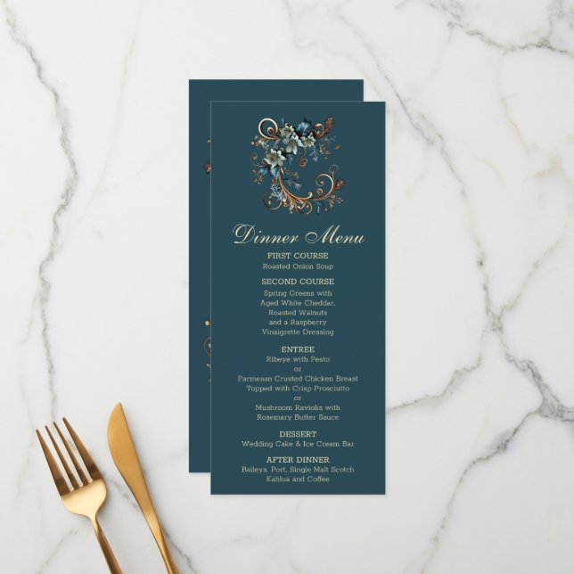 Gilded Floral Elegance Menu (Front/Back In Situ)