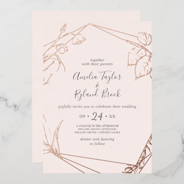 Gilded Floral Front & Back Rose Gold Foil Wedding (Front/Back)