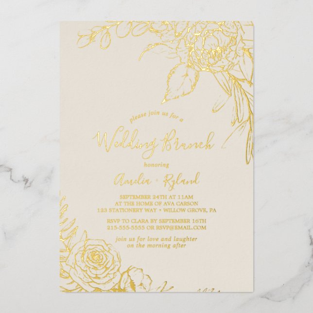 Gilded Floral | Gold Foil and Cream Wedding Brunch (Front)