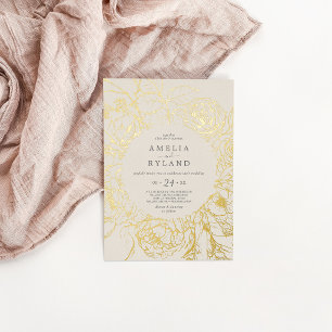 Gilded Floral   Gold Foil Cream 4.25x5.6" Wedding Invitation Postcard