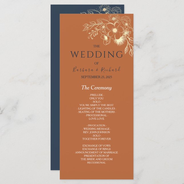 Gilded Floral Gold Wedding Program (Front/Back)