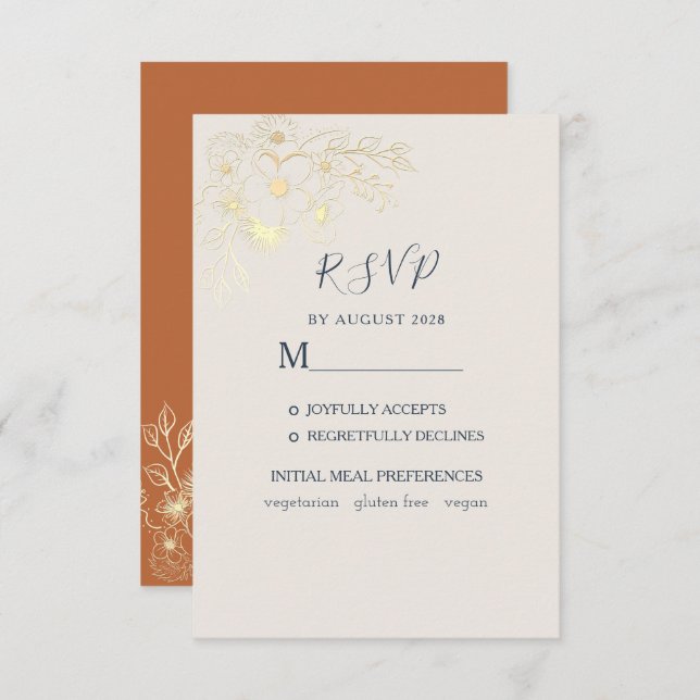 Gilded Floral Gold Wedding RSVP Card (Front/Back)