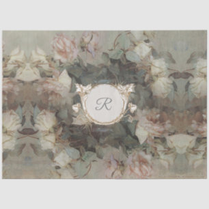 Gilded Floral Impressionism Monogram Decoupage Art Tissue Paper