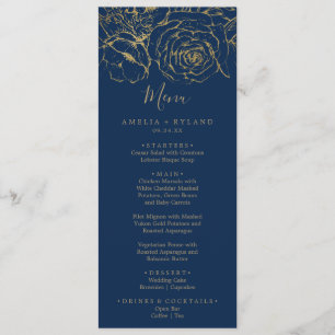 Gilded Floral   Navy and Gold Wedding Dinner Menu