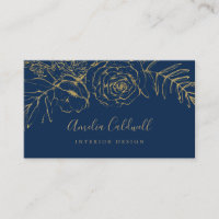 Gilded Floral | Navy Blue and Gold Business Card