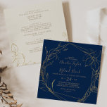 Gilded Floral Navy Gold All In One Square Wedding Invitation<br><div class="desc">This gilded floral navy and gold all in one square wedding invitation is perfect for an elegant wedding. The modern boho design features a whimsical arrangement of faux gold foil hand drawn flowers, leaves and botanicals on a navy blue background. Save paper by including the details on the back of...</div>