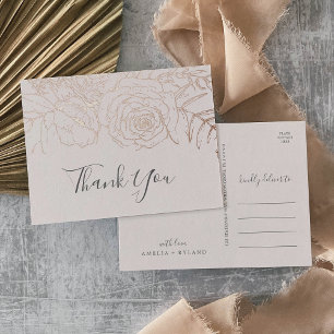 Gilded Floral   Rose Gold Foil and Pink Thank You Foil Invitation Postcard