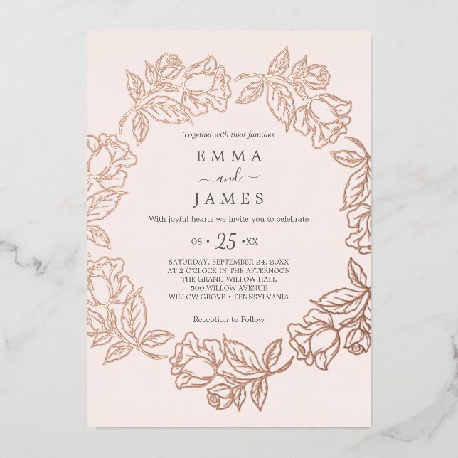 Gilded Floral | Rose Gold Foil Blush Wedding  (Front)