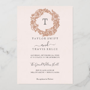 Gilded Floral   Rose Gold Foil Pink Monogram Weddi