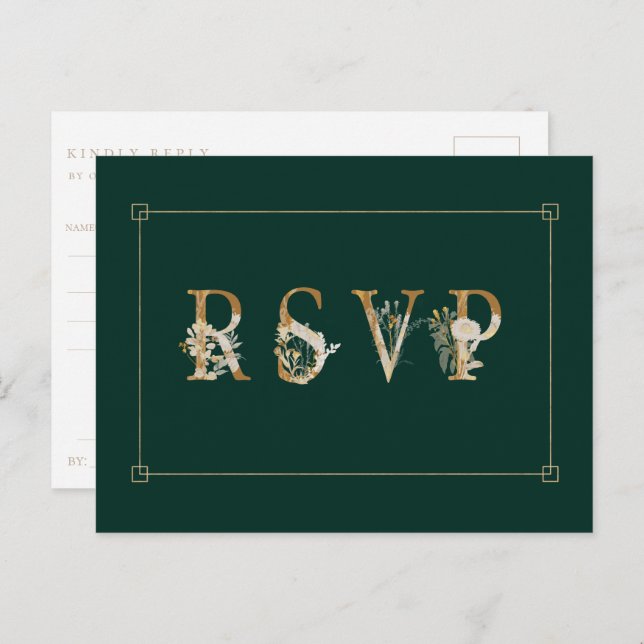 Gilded Floral Wedding RSVP Song Request Invitation (Front/Back)