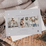 Gilded Forest | Elegant Christmas Photo Collage Foil Holiday Card<br><div class="desc">A modern and elegant Christmas holiday card design featuring three square photos aligned side by side on a pale gray background dotted with silver foil pine trees. Personalize with your custom holiday greeting,  family name and the year.</div>
