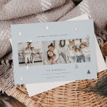 Gilded Forest | Elegant Christmas Photo Collage Foil Holiday Card<br><div class="desc">A modern and elegant Christmas holiday card design featuring three square photos aligned side by side on a pale blue background dotted with silver foil pine trees. Personalize with your custom holiday greeting,  family name and the year.</div>