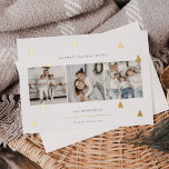 Gilded Forest | Elegant Christmas Photo Collage Foil Holiday Card<br><div class="desc">A modern and elegant Christmas holiday card design featuring three square photos aligned side by side on a white background dotted with gold foil pine trees. Personalize with your custom holiday greeting, family name and the year.</div>