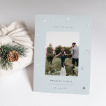 Gilded Forest | Elegant Christmas Photo Foil Holiday Card<br><div class="desc">A modern and elegant Christmas holiday card design featuring a single vertical photo on a pale blue background dotted with rose gold foil pine trees. Personalize with your custom holiday greeting,  family name and the year beneath.</div>