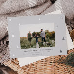 Gilded Forest | Elegant Christmas Photo Foil Holiday Card<br><div class="desc">A modern and elegant Christmas holiday card design featuring a horizontal photo on a pale grey background dotted with silver foil pine trees. Personalize with your custom holiday greeting,  family name and the year beneath.</div>