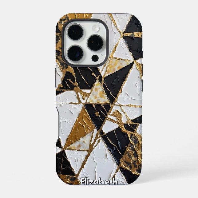 Gilded Fragments: Abstract Geometry iPhone Case (Back)