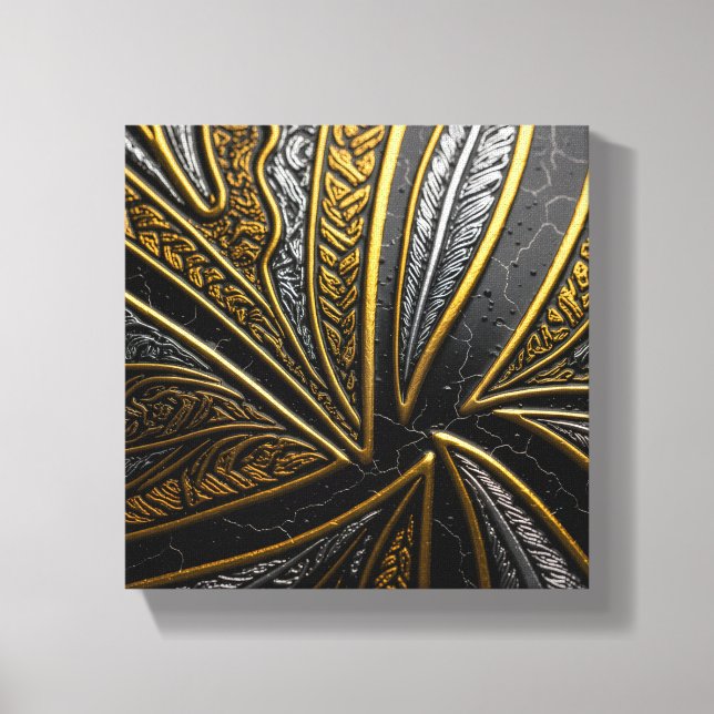 Gilded Fusion–Black & Gold Engraved Metal Wall Art (Front)