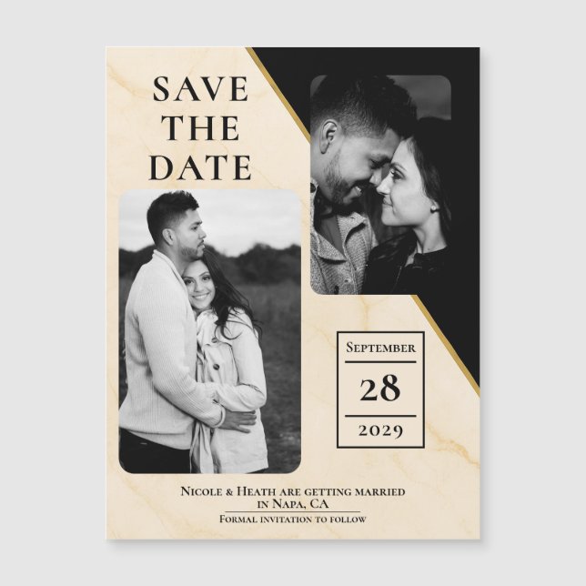 Gilded Geometry Luxe Ivory & Gold Marble Save Date (Front)