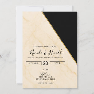 Gilded Geometry Luxe Ivory & Gold Marble Wedding  Invitation