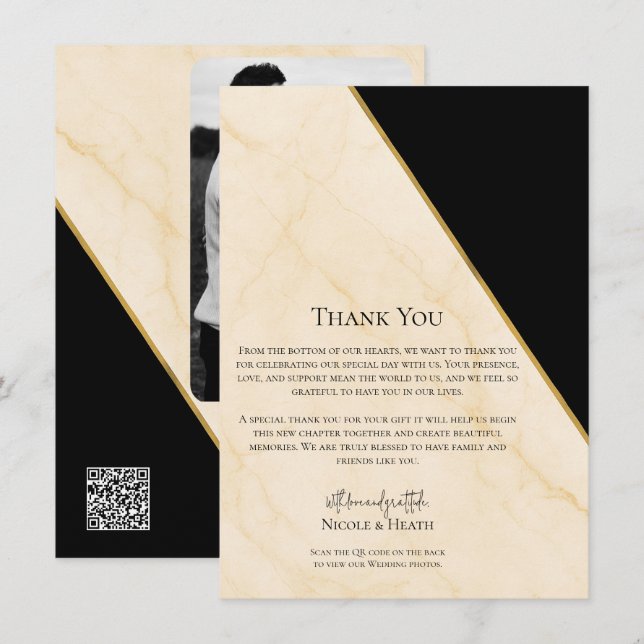 Gilded Geometry Luxe Ivory & Gold Marble Wedding  Invitation (Front/Back)